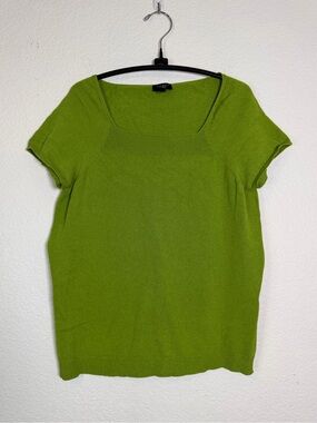 Talbots Lime Chartreuse Green Petite Square Neck Fine Knit Sweater Top, Size MP